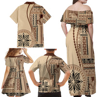 Samoa Siapo Motif Family Matching Off Shoulder Maxi Dress and Hawaiian Shirt Classic Style LT7 - Wonder Print Shop