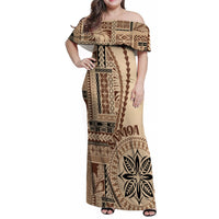 Samoa Siapo Motif Family Matching Off Shoulder Maxi Dress and Hawaiian Shirt Classic Style LT7 - Wonder Print Shop