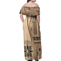 Samoa Siapo Motif Family Matching Off Shoulder Maxi Dress and Hawaiian Shirt Classic Style LT7 - Wonder Print Shop