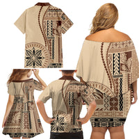 Samoa Siapo Motif Family Matching Off Shoulder Short Dress and Hawaiian Shirt Classic Style LT7 - Wonder Print Shop