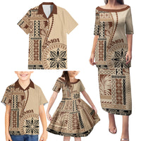 Samoa Siapo Motif Family Matching Puletasi Dress and Hawaiian Shirt Classic Style - Wonder Print Shop