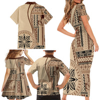 Samoa Siapo Motif Family Matching Short Sleeve Bodycon Dress and Hawaiian Shirt Classic Style - Wonder Print Shop