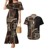 Samoa Siapo Motif Couples Matching Mermaid Dress and Hawaiian Shirt Classic Style - Black Ver LT7 - Wonder Print Shop