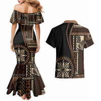 Samoa Siapo Motif Couples Matching Mermaid Dress and Hawaiian Shirt Classic Style - Black Ver LT7 - Wonder Print Shop