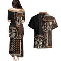 Samoa Siapo Motif Couples Matching Puletasi Dress and Hawaiian Shirt Classic Style - Black Ver LT7 - Wonder Print Shop