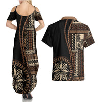Samoa Siapo Motif Couples Matching Summer Maxi Dress and Hawaiian Shirt Classic Style - Black Ver LT7 - Wonder Print Shop