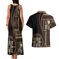 Samoa Siapo Motif Couples Matching Tank Maxi Dress and Hawaiian Shirt Classic Style - Black Ver LT7 - Wonder Print Shop