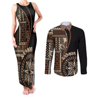 Samoa Siapo Motif Couples Matching Tank Maxi Dress and Long Sleeve Button Shirt Classic Style - Black Ver LT7 - Wonder Print Shop