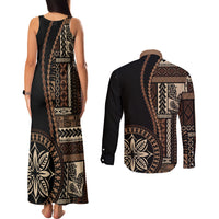 Samoa Siapo Motif Couples Matching Tank Maxi Dress and Long Sleeve Button Shirt Classic Style - Black Ver LT7 - Wonder Print Shop