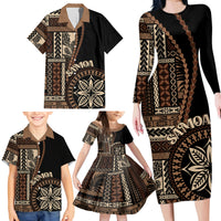 Samoa Siapo Motif Family Matching Long Sleeve Bodycon Dress and Hawaiian Shirt Classic Style - Black Ver LT7 - Wonder Print Shop