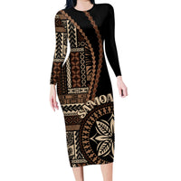Samoa Siapo Motif Family Matching Long Sleeve Bodycon Dress and Hawaiian Shirt Classic Style - Black Ver LT7 - Wonder Print Shop
