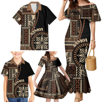 Samoa Siapo Motif Family Matching Mermaid Dress and Hawaiian Shirt Classic Style - Black Ver LT7 - Wonder Print Shop