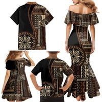 Samoa Siapo Motif Family Matching Mermaid Dress and Hawaiian Shirt Classic Style - Black Ver LT7 - Wonder Print Shop