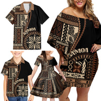 Samoa Siapo Motif Family Matching Off Shoulder Short Dress and Hawaiian Shirt Classic Style - Black Ver LT7 - Wonder Print Shop