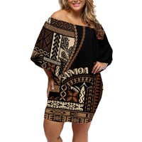 Samoa Siapo Motif Family Matching Off Shoulder Short Dress and Hawaiian Shirt Classic Style - Black Ver LT7 - Wonder Print Shop