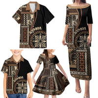 Samoa Siapo Motif Family Matching Puletasi Dress and Hawaiian Shirt Classic Style - Black Ver - Wonder Print Shop