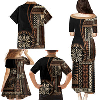Samoa Siapo Motif Family Matching Puletasi Dress and Hawaiian Shirt Classic Style - Black Ver - Wonder Print Shop