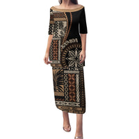 Samoa Siapo Motif Family Matching Puletasi Dress and Hawaiian Shirt Classic Style - Black Ver - Wonder Print Shop