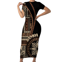 Samoa Siapo Motif Family Matching Short Sleeve Bodycon Dress and Hawaiian Shirt Classic Style - Black Ver - Wonder Print Shop