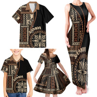 Samoa Siapo Motif Family Matching Tank Maxi Dress and Hawaiian Shirt Classic Style - Black Ver - Wonder Print Shop