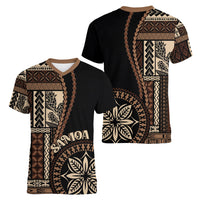 Samoa Siapo Motif Women V Neck T Shirt Classic Style - Black Ver - Wonder Print Shop