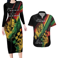 Personalised Reggae Couples Matching Long Sleeve Bodycon Dress and Hawaiian Shirt Live The Way You Love LT7 - Wonder Print Shop