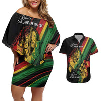 Personalised Reggae Couples Matching Off Shoulder Short Dress and Hawaiian Shirt Live The Way You Love LT7 - Wonder Print Shop