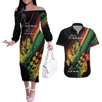 Personalised Reggae Couples Matching Off The Shoulder Long Sleeve Dress and Hawaiian Shirt Live The Way You Love LT7 - Wonder Print Shop