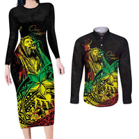 Personalised Reggae Jawaiian Festive Couples Matching Long Sleeve Bodycon Dress and Long Sleeve Button Shirt Mix Polynesian LT7 - Wonder Print Shop