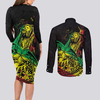 Personalised Reggae Jawaiian Festive Couples Matching Long Sleeve Bodycon Dress and Long Sleeve Button Shirt Mix Polynesian LT7 - Wonder Print Shop