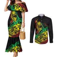 Personalised Reggae Jawaiian Festive Couples Matching Mermaid Dress and Long Sleeve Button Shirt Mix Polynesian