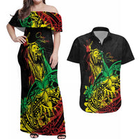 Personalised Reggae Jawaiian Festive Couples Matching Off Shoulder Maxi Dress and Hawaiian Shirt Mix Polynesian LT7 - Wonder Print Shop