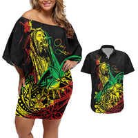Personalised Reggae Jawaiian Festive Couples Matching Off Shoulder Short Dress and Hawaiian Shirt Mix Polynesian LT7 - Wonder Print Shop