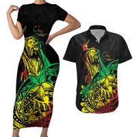 Personalised Reggae Jawaiian Festive Couples Matching Short Sleeve Bodycon Dress and Hawaiian Shirt Mix Polynesian LT7 - Wonder Print Shop