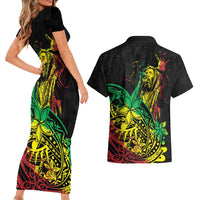 Personalised Reggae Jawaiian Festive Couples Matching Short Sleeve Bodycon Dress and Hawaiian Shirt Mix Polynesian LT7 - Wonder Print Shop