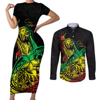Personalised Reggae Jawaiian Festive Couples Matching Short Sleeve Bodycon Dress and Long Sleeve Button Shirt Mix Polynesian LT7 - Wonder Print Shop