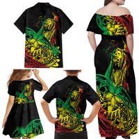 Personalised Reggae Jawaiian Festive Family Matching Off Shoulder Maxi Dress and Hawaiian Shirt Mix Polynesian LT7 - Wonder Print Shop