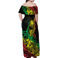 Personalised Reggae Jawaiian Festive Family Matching Off Shoulder Maxi Dress and Hawaiian Shirt Mix Polynesian LT7 - Wonder Print Shop
