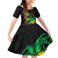 Personalised Reggae Jawaiian Festive Family Matching Off Shoulder Short Dress and Hawaiian Shirt Mix Polynesian LT7 - Wonder Print Shop