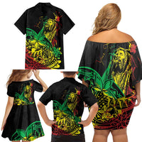 Personalised Reggae Jawaiian Festive Family Matching Off Shoulder Short Dress and Hawaiian Shirt Mix Polynesian LT7 - Wonder Print Shop