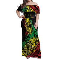 Personalised Reggae Jawaiian Festive Off Shoulder Maxi Dress Mix Polynesian - Wonder Print Shop