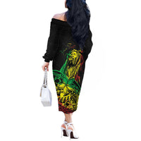 Personalised Reggae Jawaiian Festive Off The Shoulder Long Sleeve Dress Mix Polynesian - Wonder Print Shop
