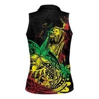 Personalised Reggae Jawaiian Festive Women Sleeveless Polo Shirt Mix Polynesian - Wonder Print Shop
