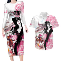 Kentucky Horse Racing Couples Matching Long Sleeve Bodycon Dress and Hawaiian Shirt Derby Day - Pink Out Party