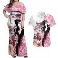 Kentucky Horse Racing Couples Matching Off Shoulder Maxi Dress and Hawaiian Shirt Derby Day - Pink Out Party