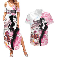 Kentucky Horse Racing Couples Matching Summer Maxi Dress and Hawaiian Shirt Derby Day - Pink Out Party