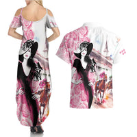 Kentucky Horse Racing Couples Matching Summer Maxi Dress and Hawaiian Shirt Derby Day - Pink Out Party