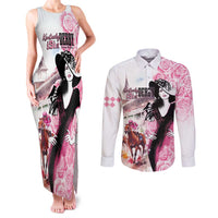 Kentucky Horse Racing Couples Matching Tank Maxi Dress and Long Sleeve Button Shirt Derby Day - Pink Out Party