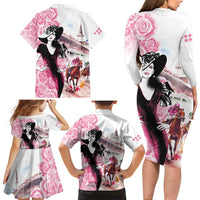 Kentucky Horse Racing Family Matching Long Sleeve Bodycon Dress and Hawaiian Shirt Derby Day - Pink Out Party