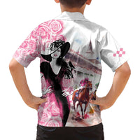 Kentucky Horse Racing Family Matching Off The Shoulder Long Sleeve Dress and Hawaiian Shirt Derby Day - Pink Out Party